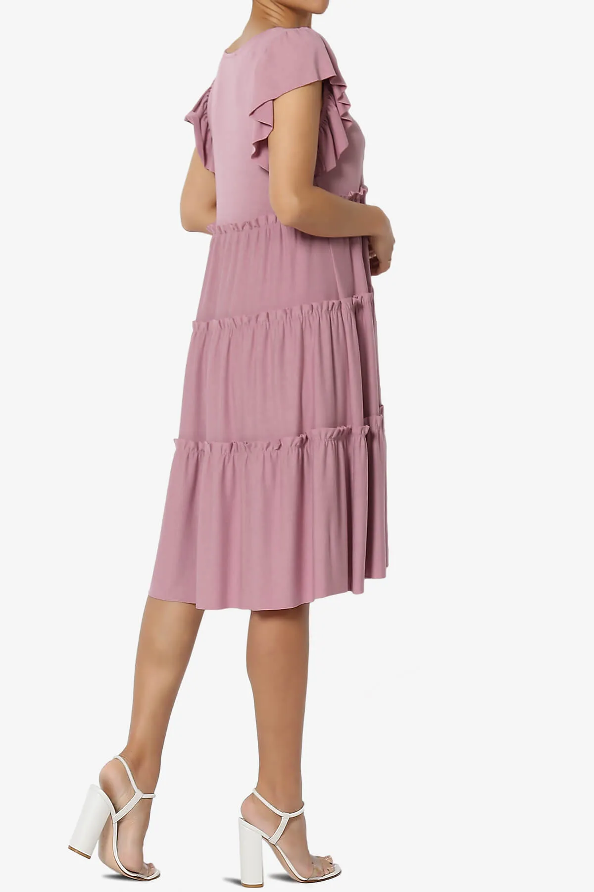 Minka Flutter Sleeve Tiered Ruffle Dress