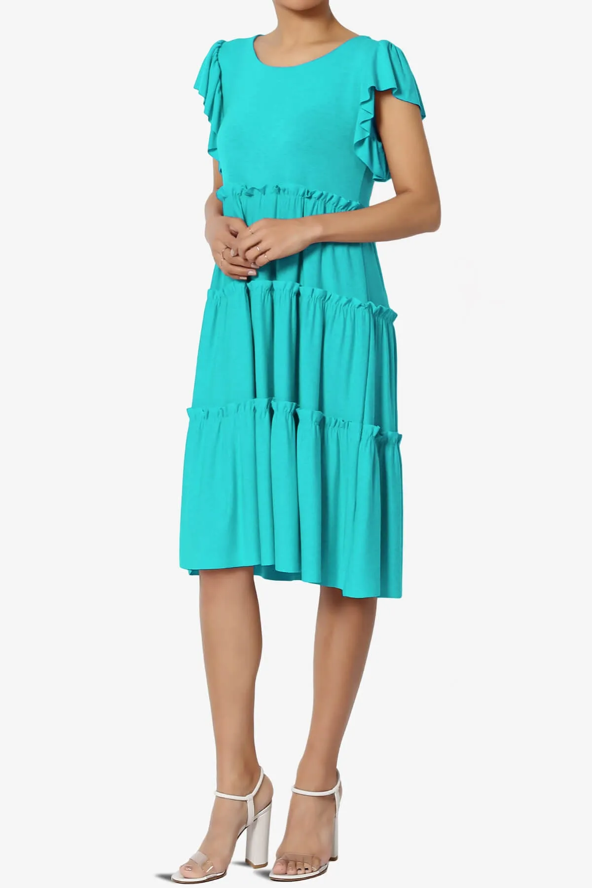 Minka Flutter Sleeve Tiered Ruffle Dress