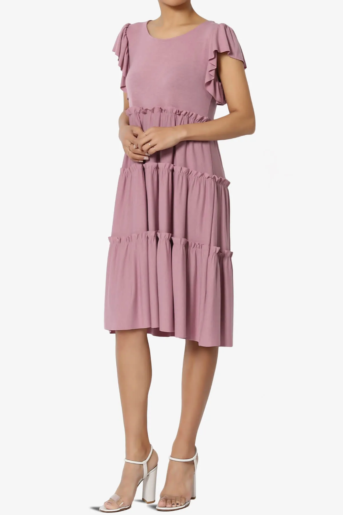 Minka Flutter Sleeve Tiered Ruffle Dress