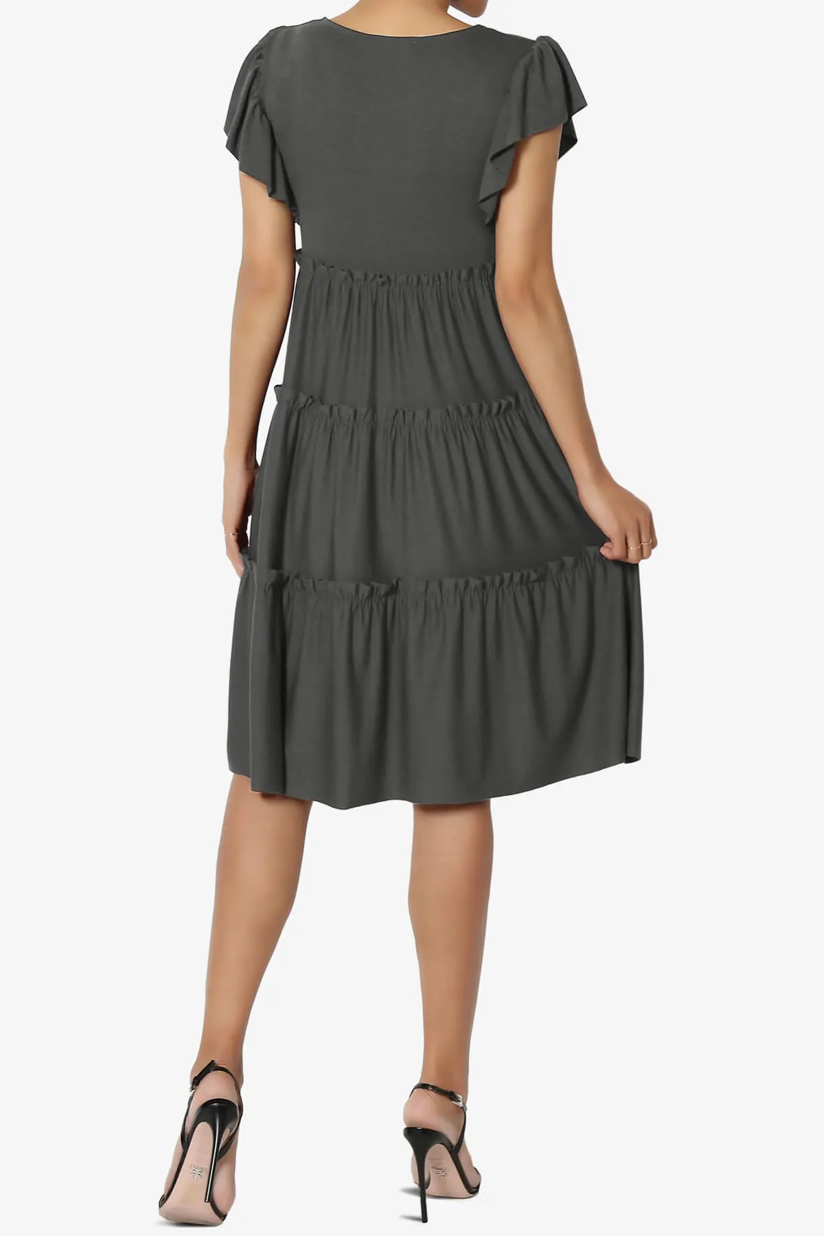 Minka Flutter Sleeve Tiered Ruffle Dress
