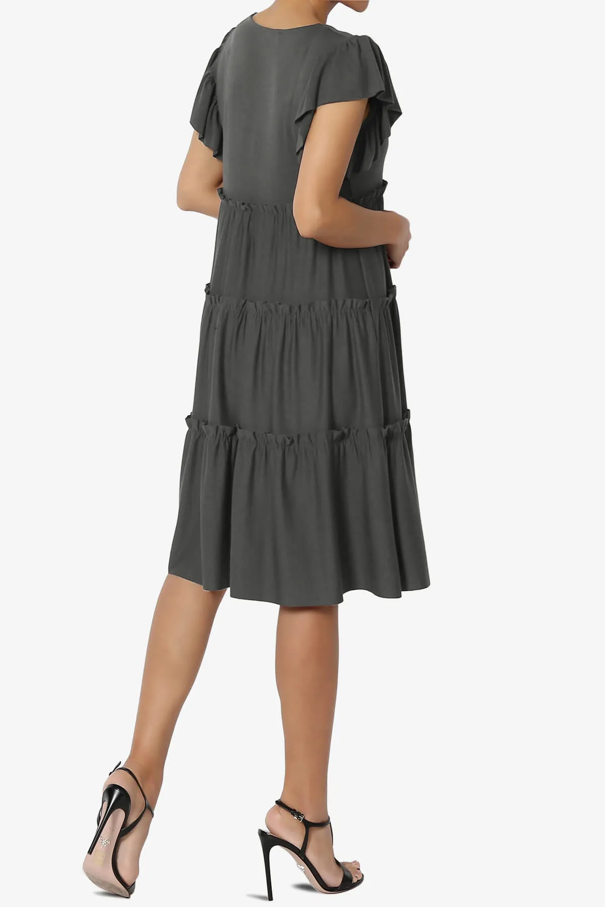 Minka Flutter Sleeve Tiered Ruffle Dress