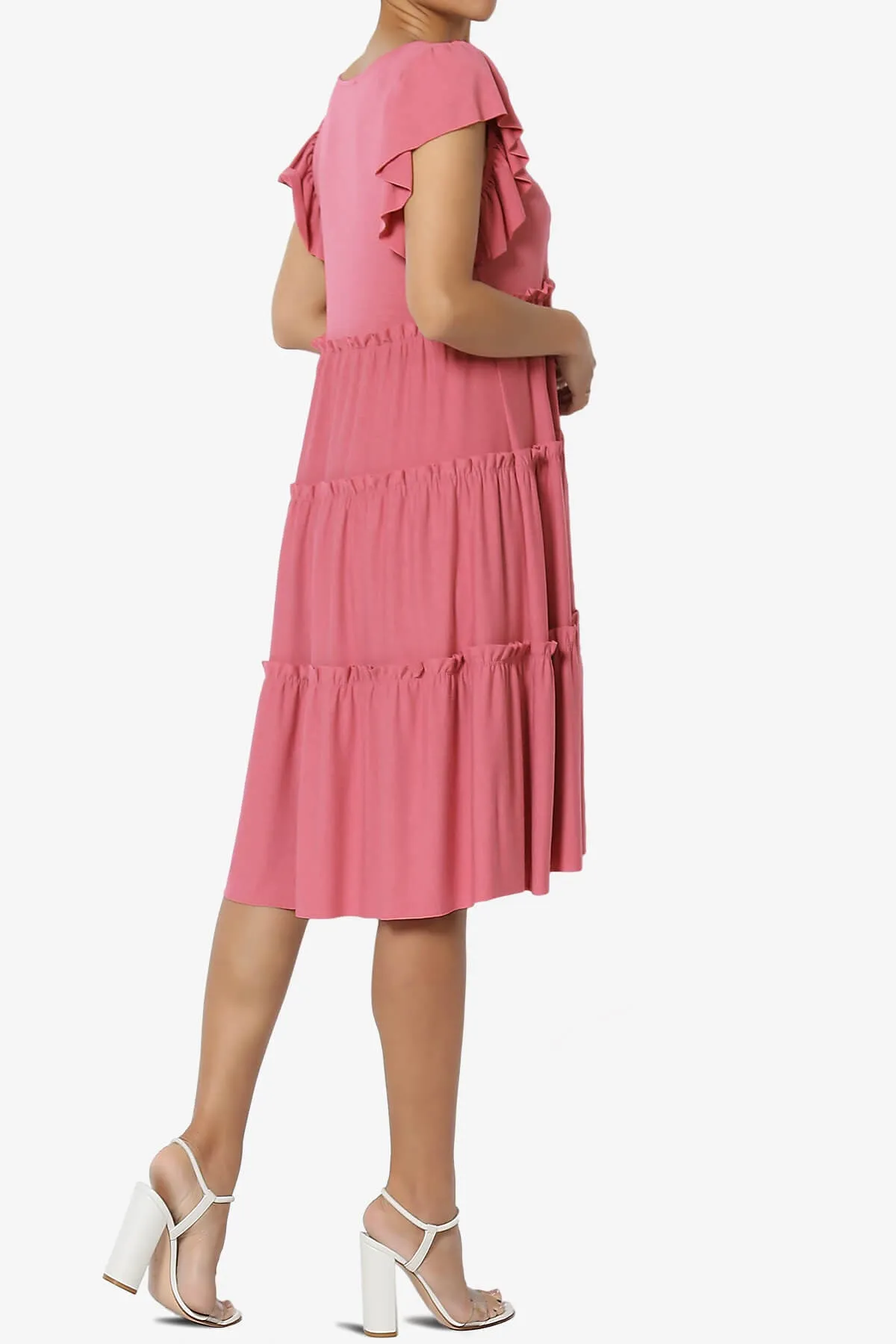 Minka Flutter Sleeve Tiered Ruffle Dress