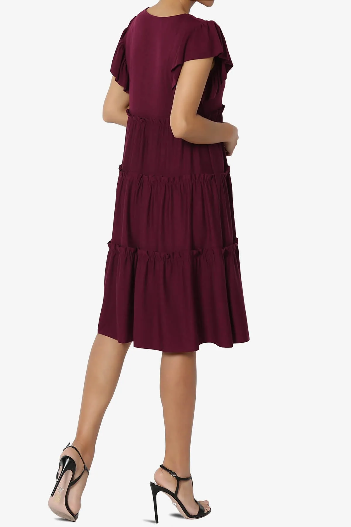 Minka Flutter Sleeve Tiered Ruffle Dress