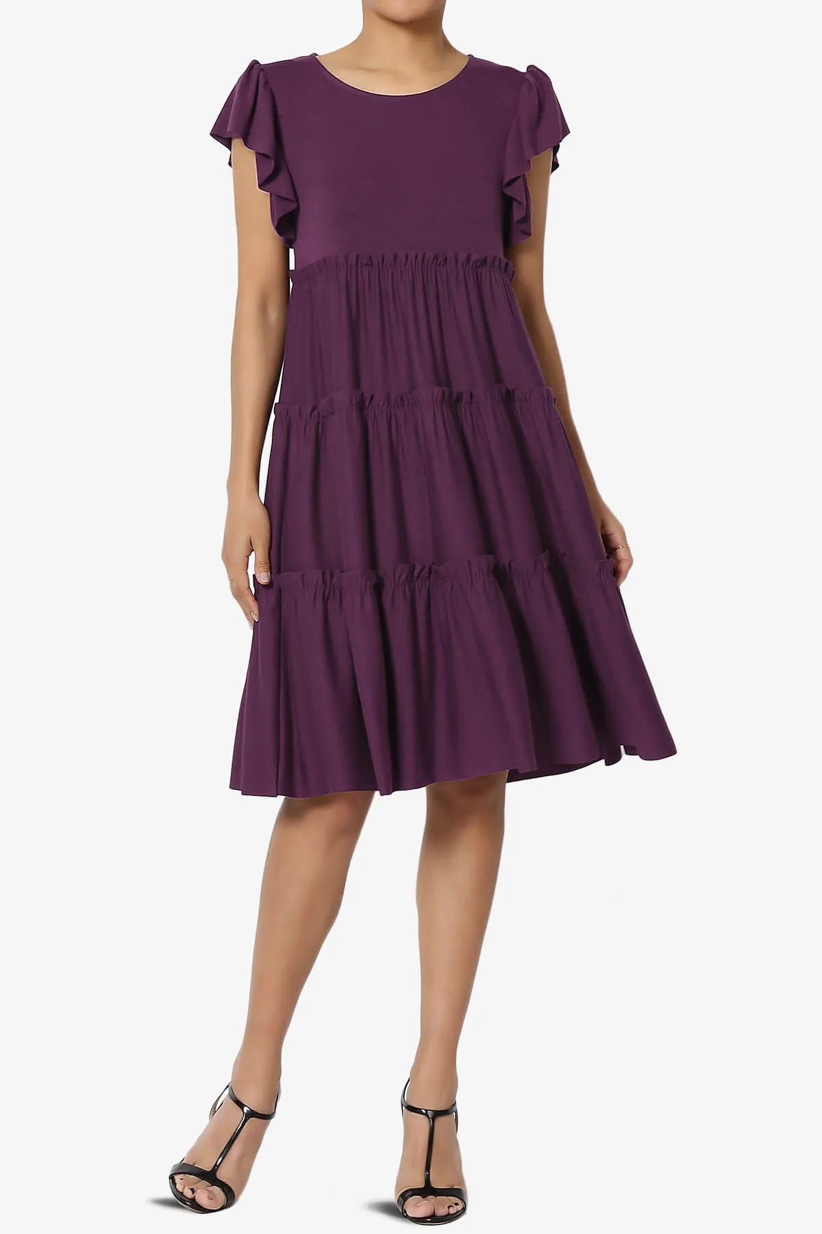 Minka Flutter Sleeve Tiered Ruffle Dress