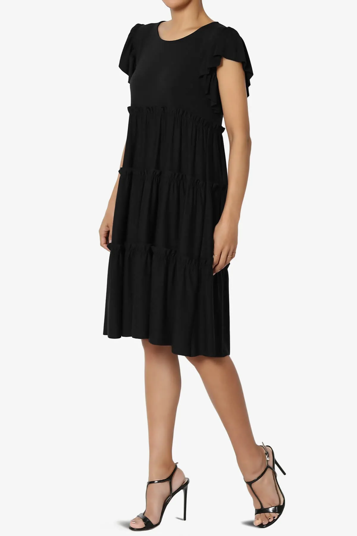Minka Flutter Sleeve Tiered Ruffle Dress