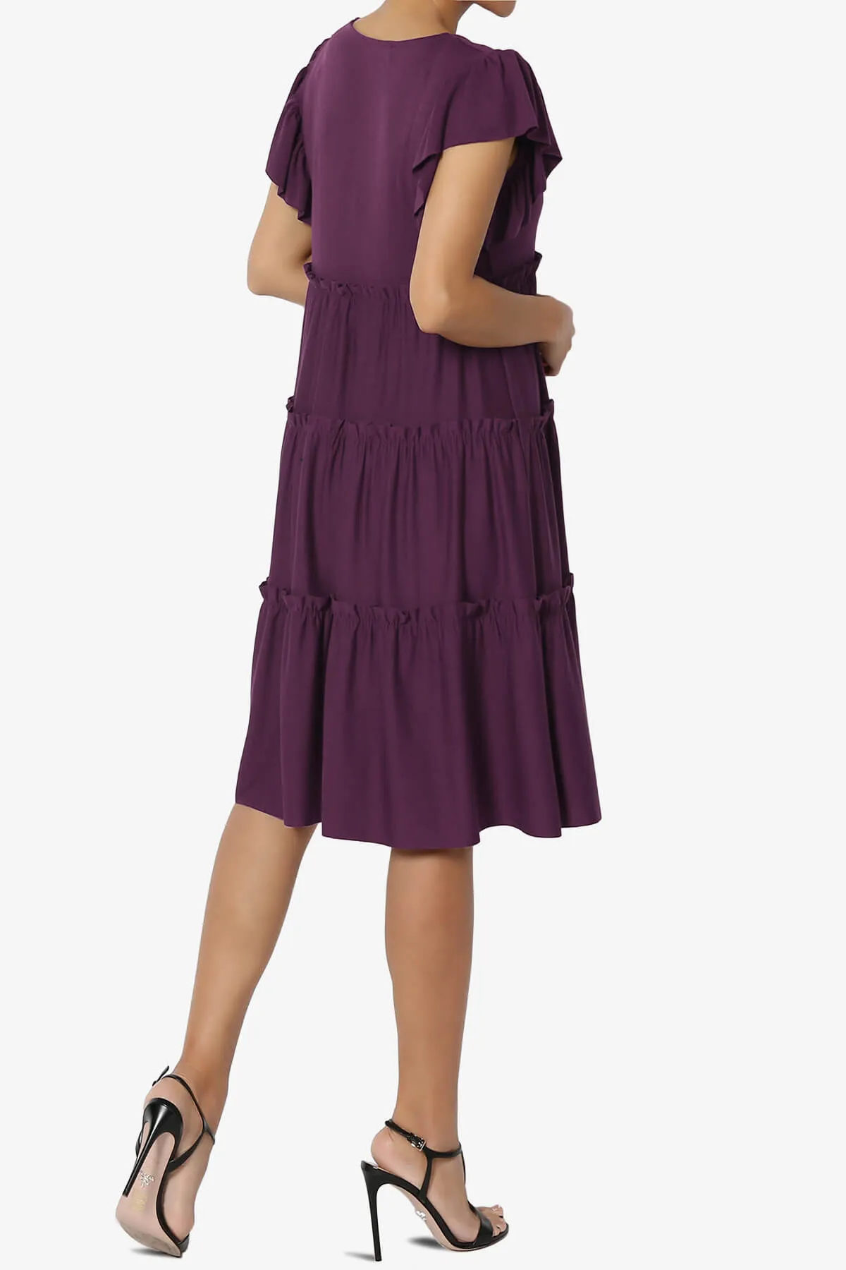 Minka Flutter Sleeve Tiered Ruffle Dress