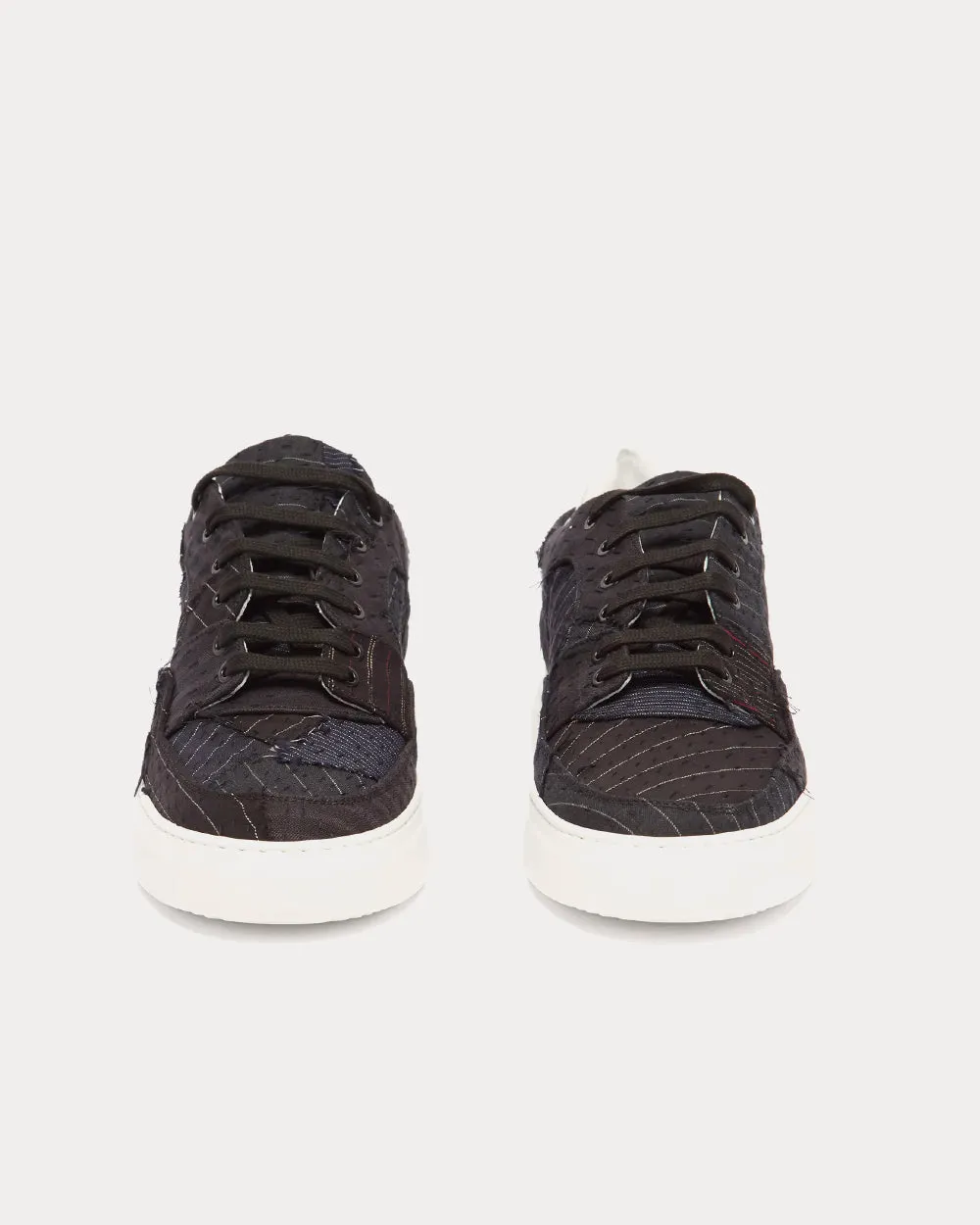 Patchwork Striped Black Low Top Sneakers