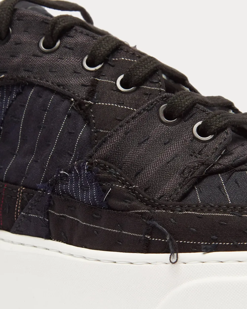 Patchwork Striped Black Low Top Sneakers
