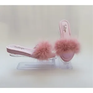 Perin Lingerie Matching Feathered Slippers (Flats) | Pink (Sizes 3-9)