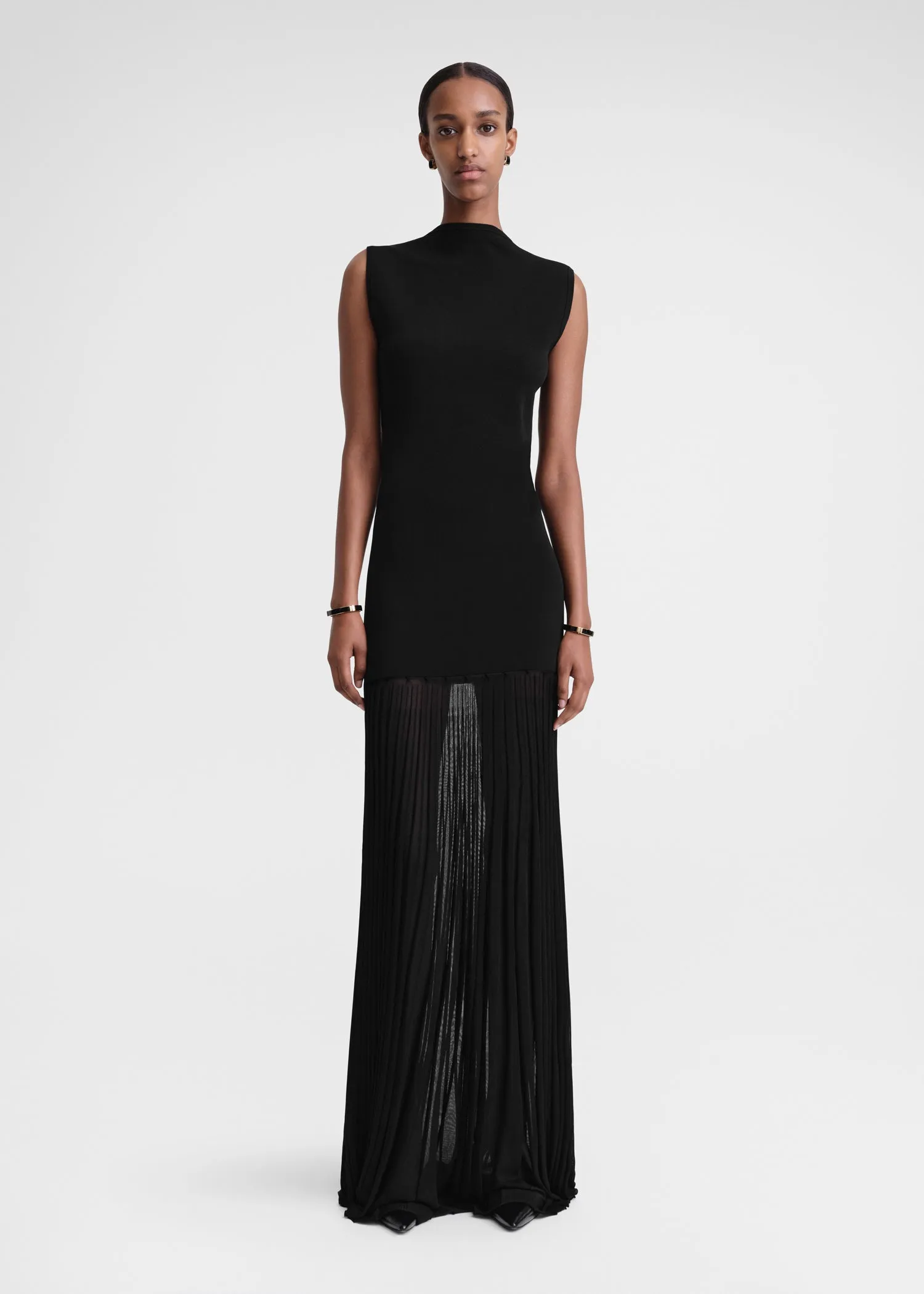 Plissé-knitted evening dress black