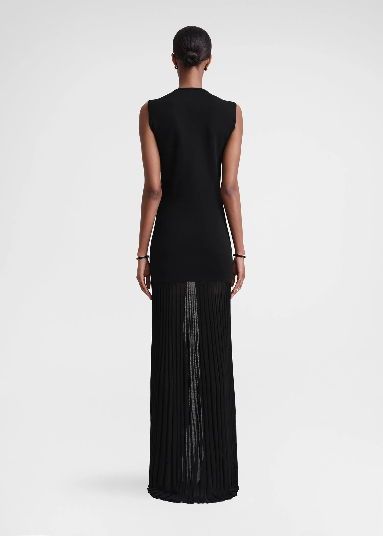 Plissé-knitted evening dress black