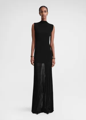 Plissé-knitted evening dress black
