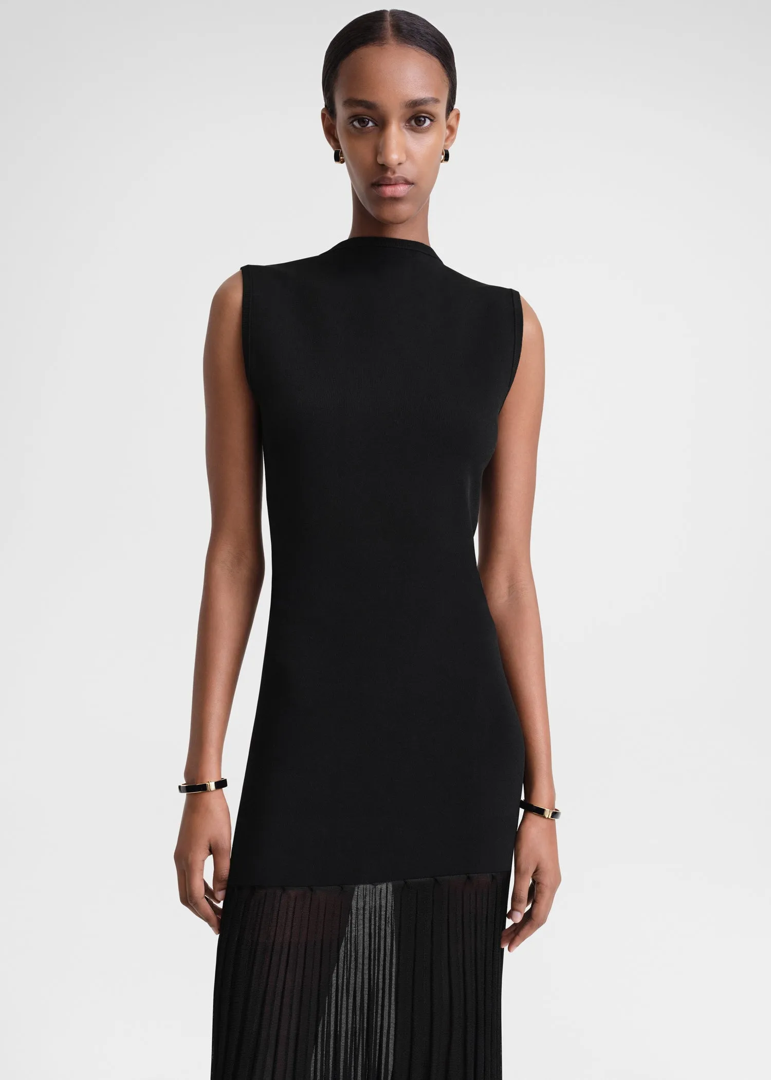 Plissé-knitted evening dress black