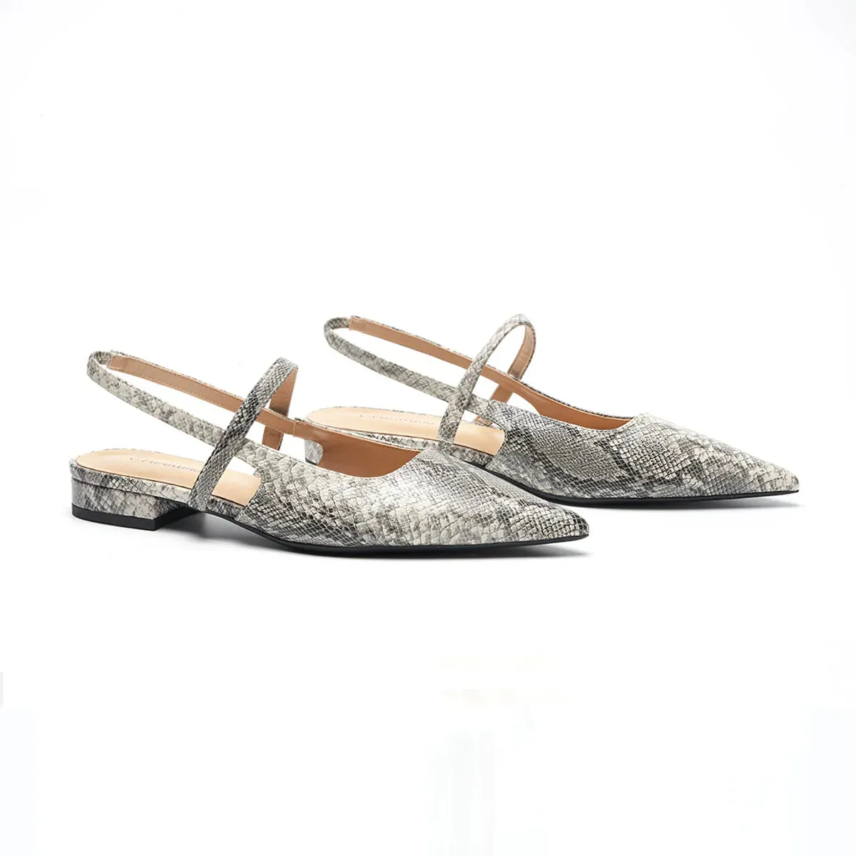 Pointed Toe Snakeskin Slingback Flats (Freya)