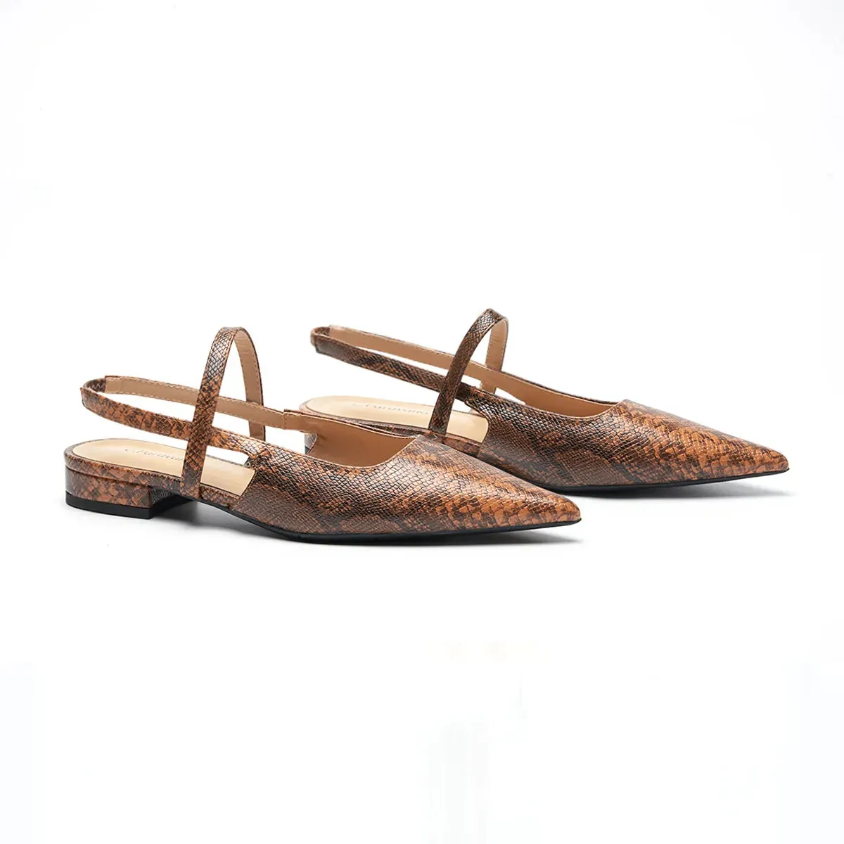 Pointed Toe Snakeskin Slingback Flats (Freya)