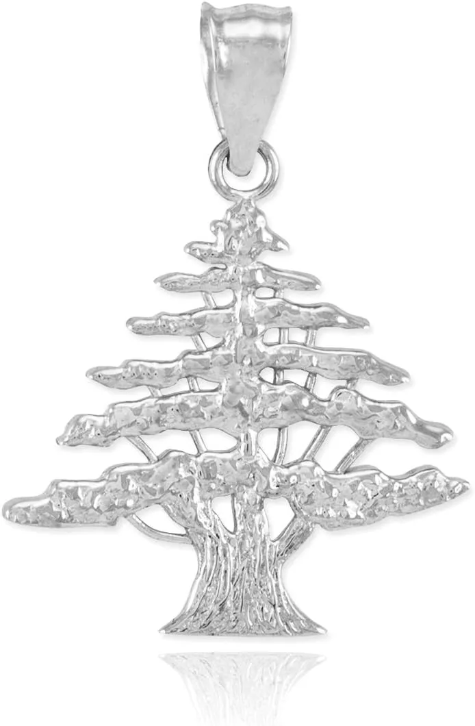 Polished 925 Sterling Silver Cedar Tree Charm Pendant Necklace