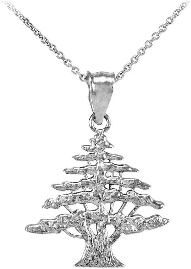 Polished 925 Sterling Silver Cedar Tree Charm Pendant Necklace