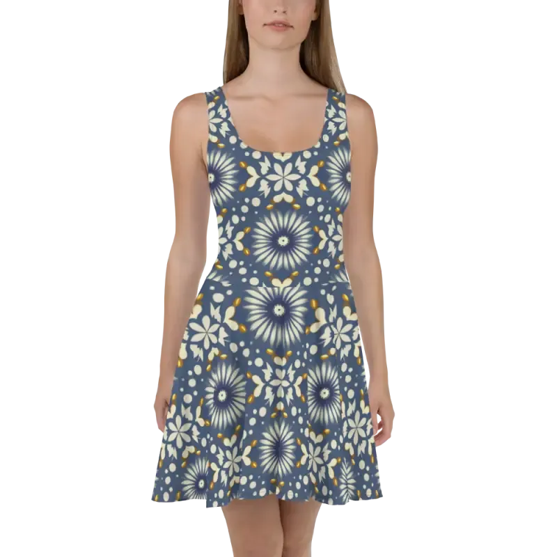 Rock the Floral Blue Skater Dress Ultimate Flared Skirt