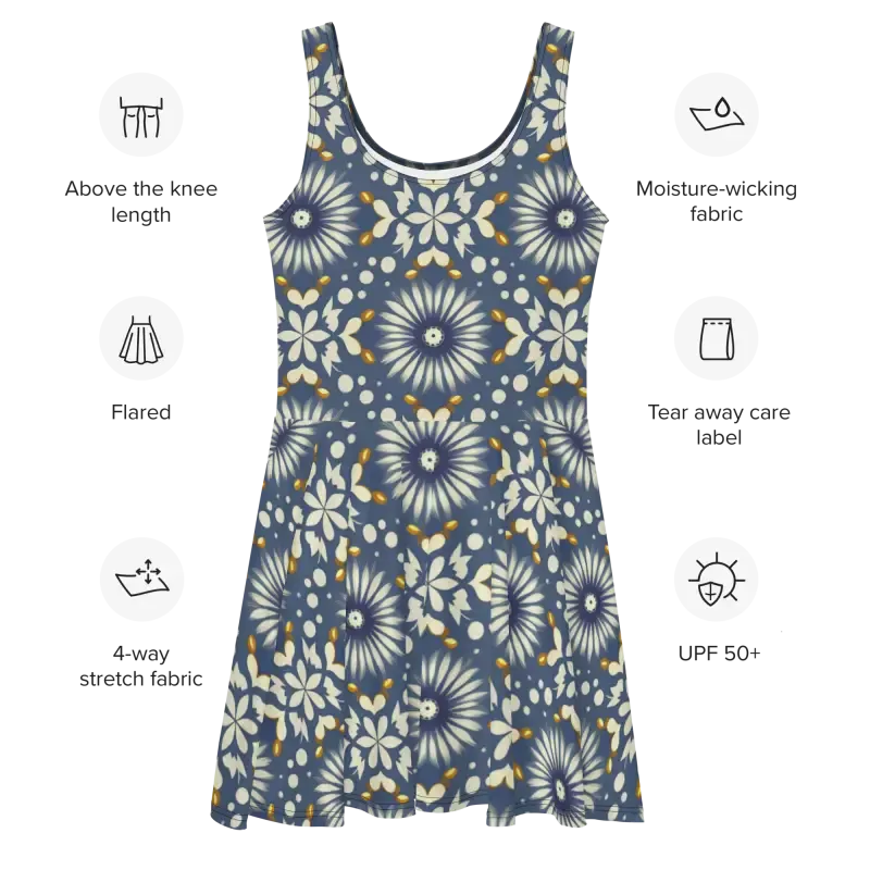 Rock the Floral Blue Skater Dress Ultimate Flared Skirt
