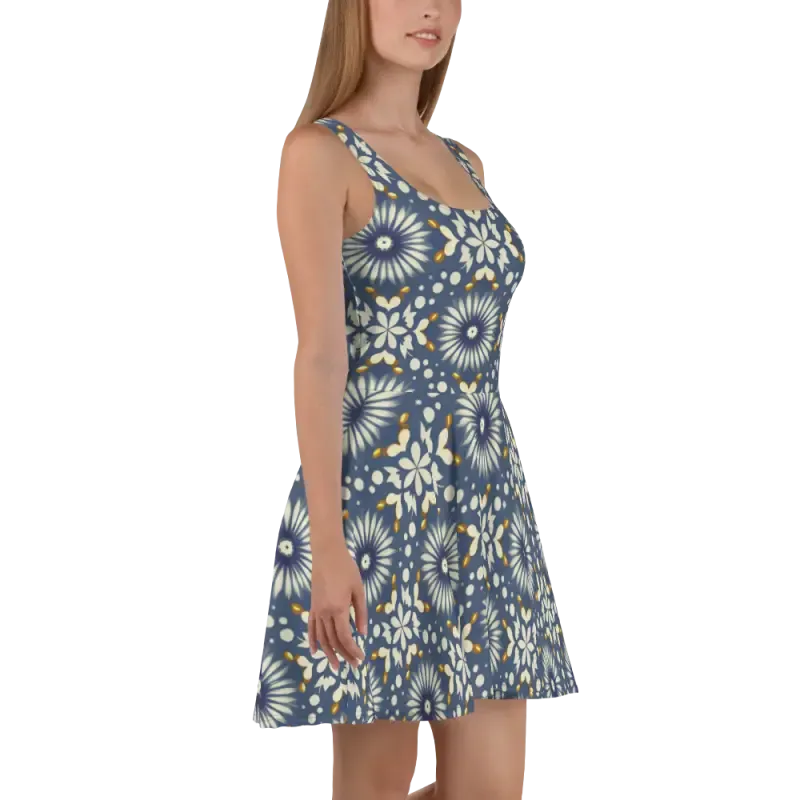 Rock the Floral Blue Skater Dress Ultimate Flared Skirt