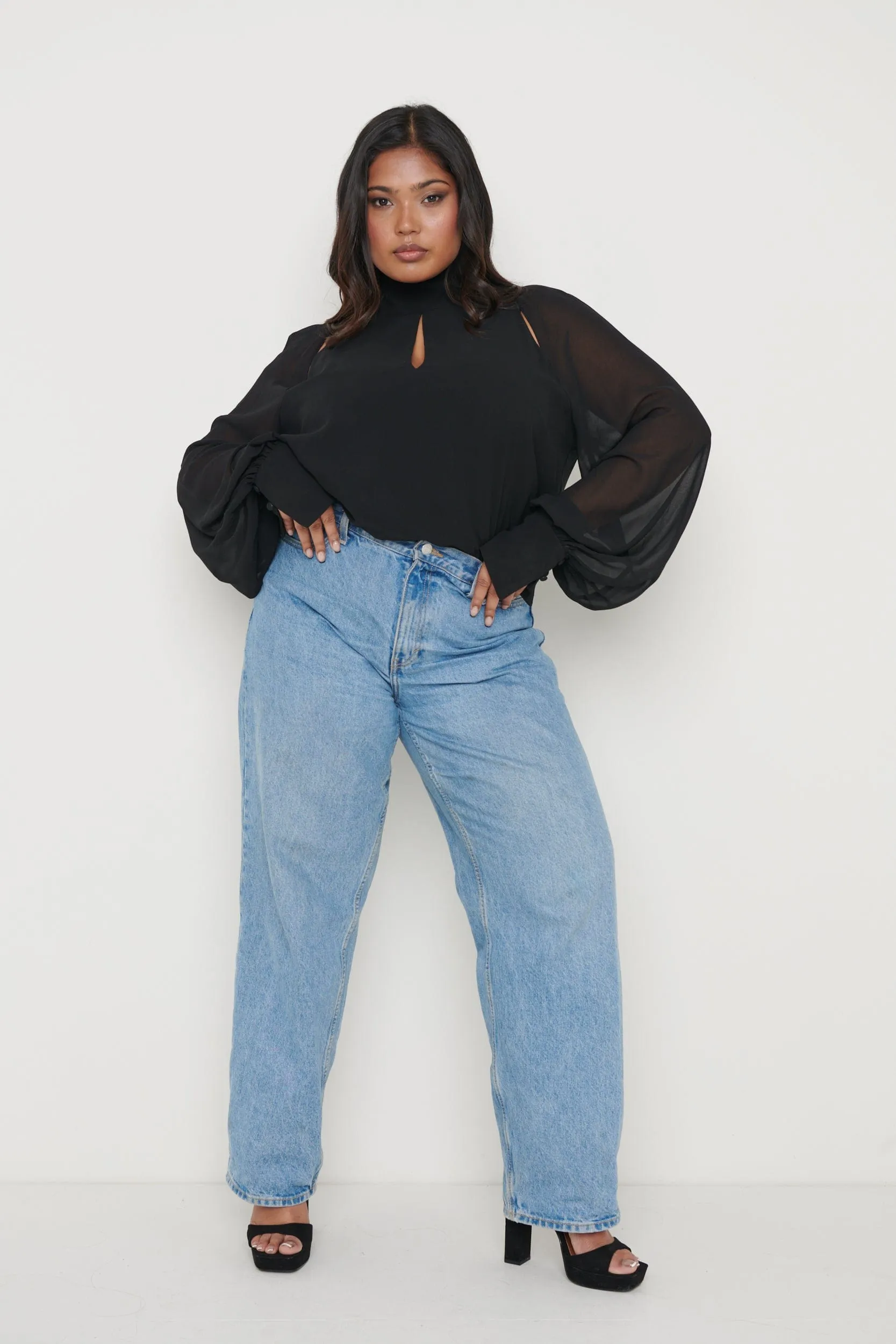 Romy Cut Out High Neck Blouse - Black