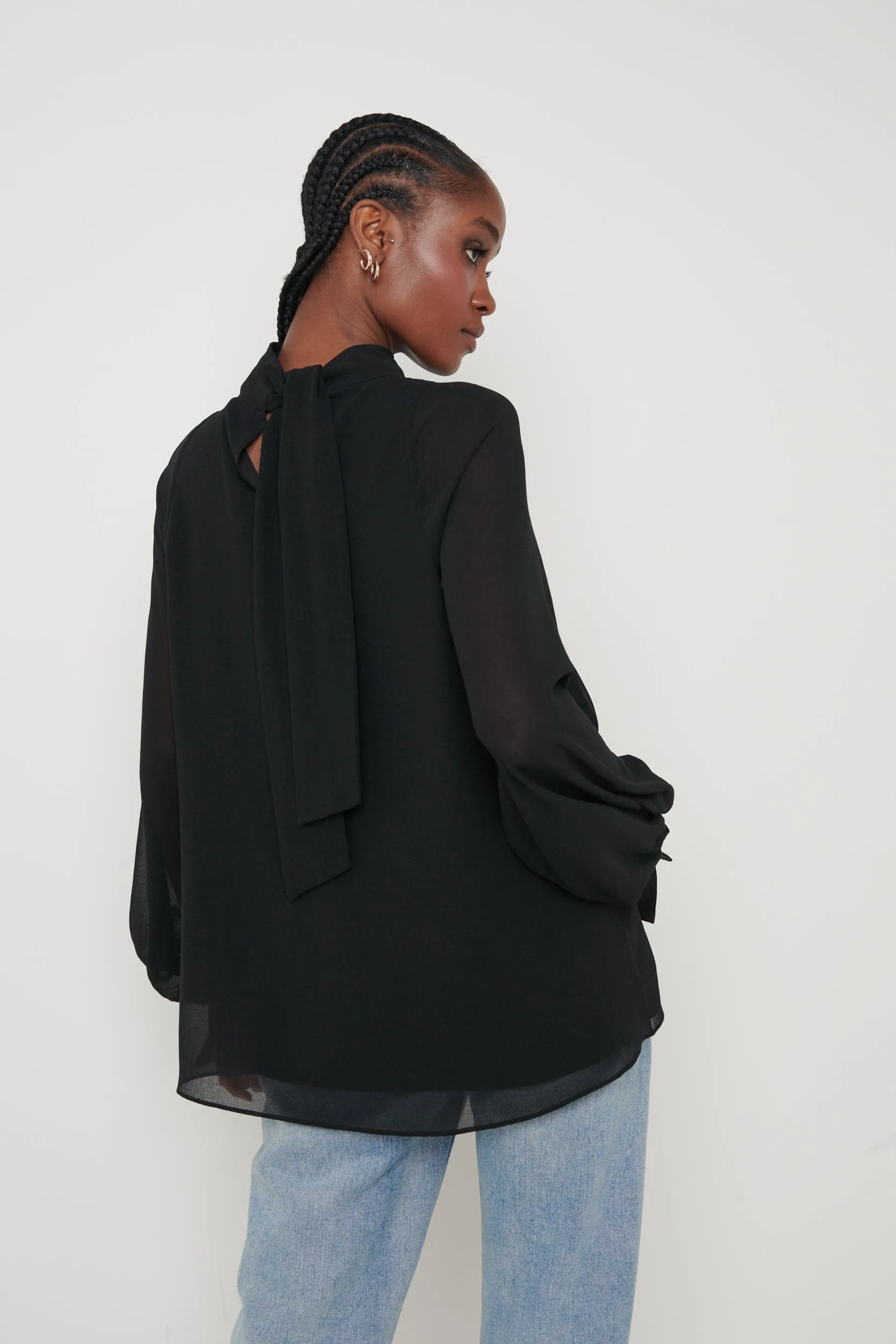 Romy Cut Out High Neck Blouse - Black