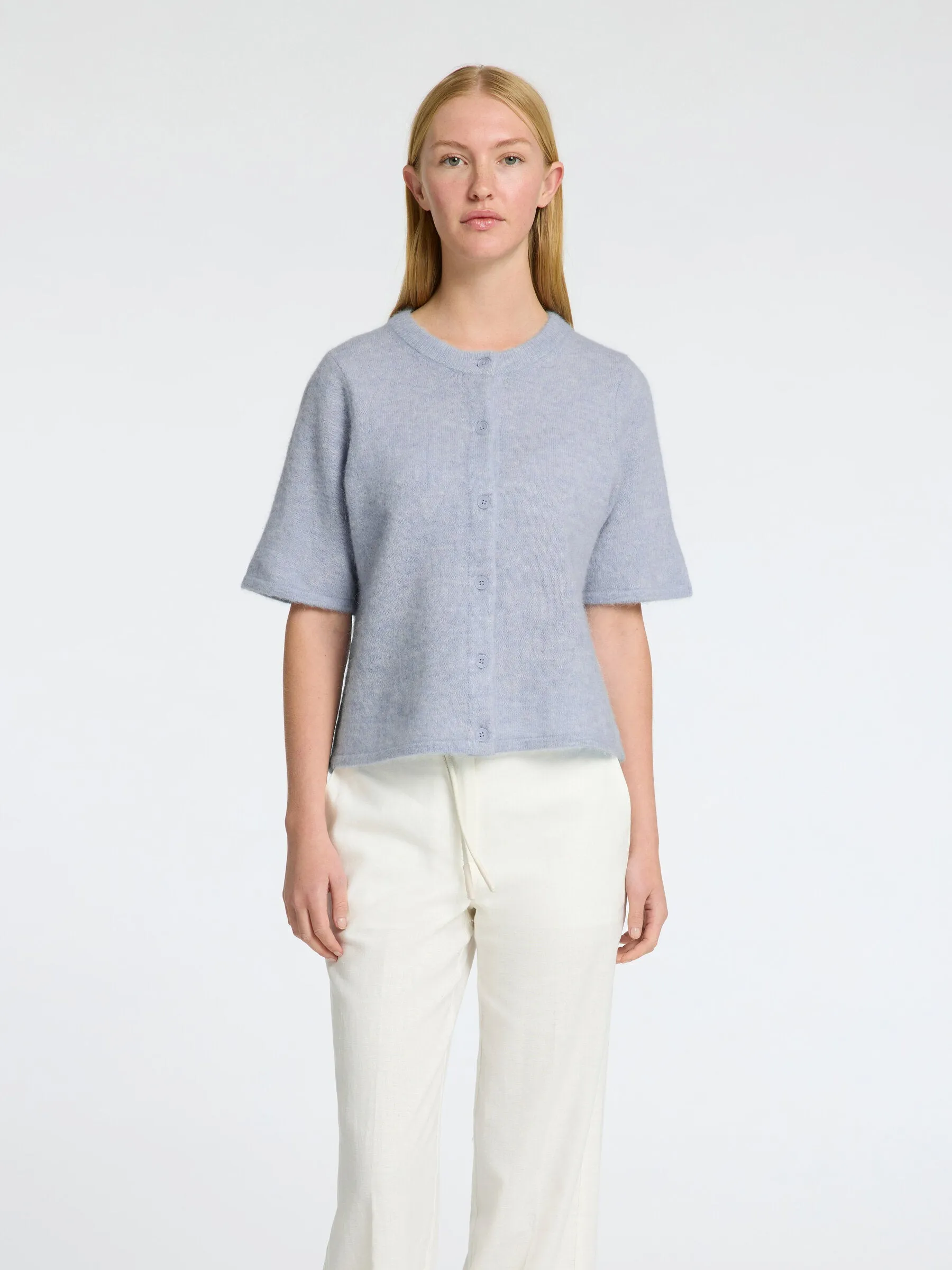 Selected Femme Lulu short sleeved cardigan Cashmere Blue