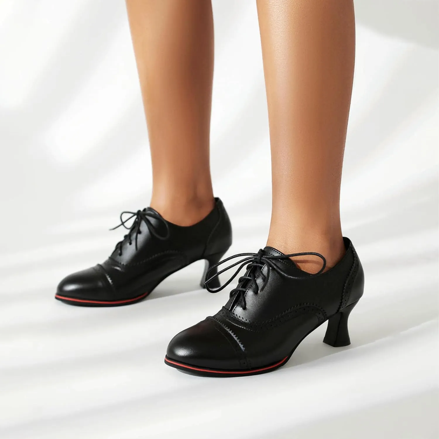 SHEMEE Women's Kitten Heels Oxford Pumps Victorian Style Vintage Mid-Heels Lace Up Brogues Witch Costume Cosplay Shoes