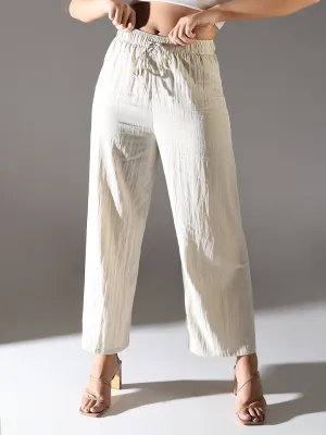 Women Cream Comfort Straight Fit Trousers