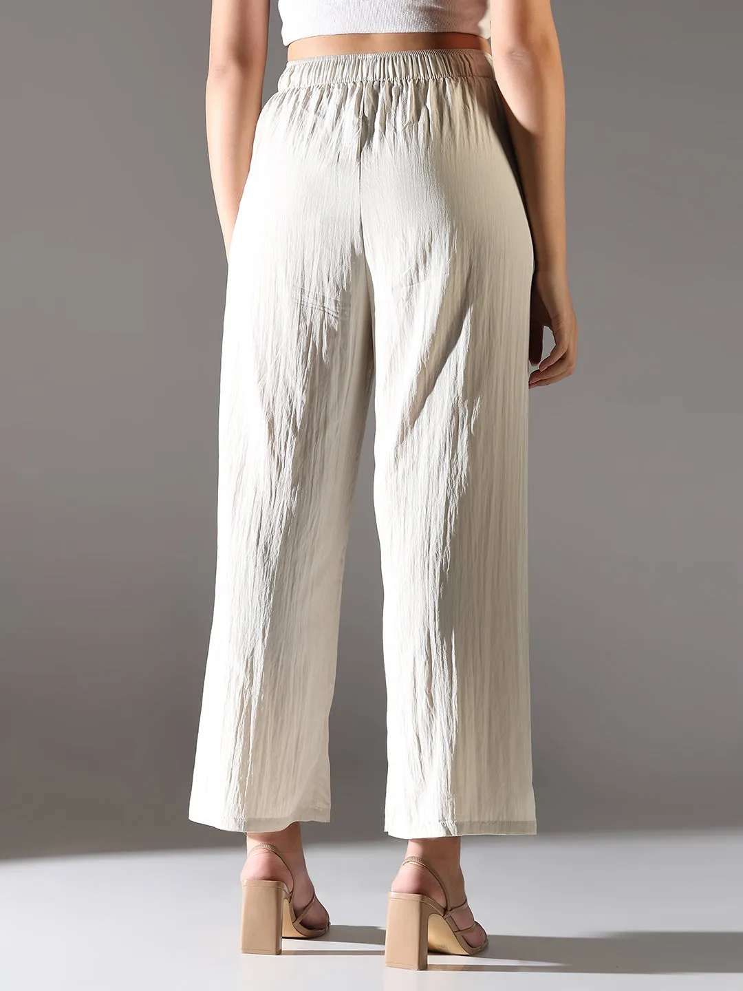 Women Cream Comfort Straight Fit Trousers