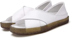 Womens Genuine Leather Beef Tendon Flat Open Toe Sandals,Summer Casual Comfort Memory Insole Slip-on with Arch Support Soft Flats Walking Sandal Loafer